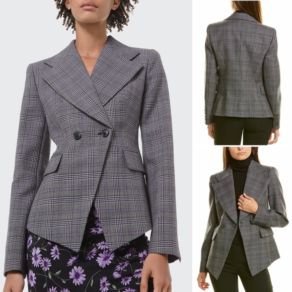 Michael Kors Collection Glen Plaid Wool Blazer Gray Size 8 - Picture 2 of 13